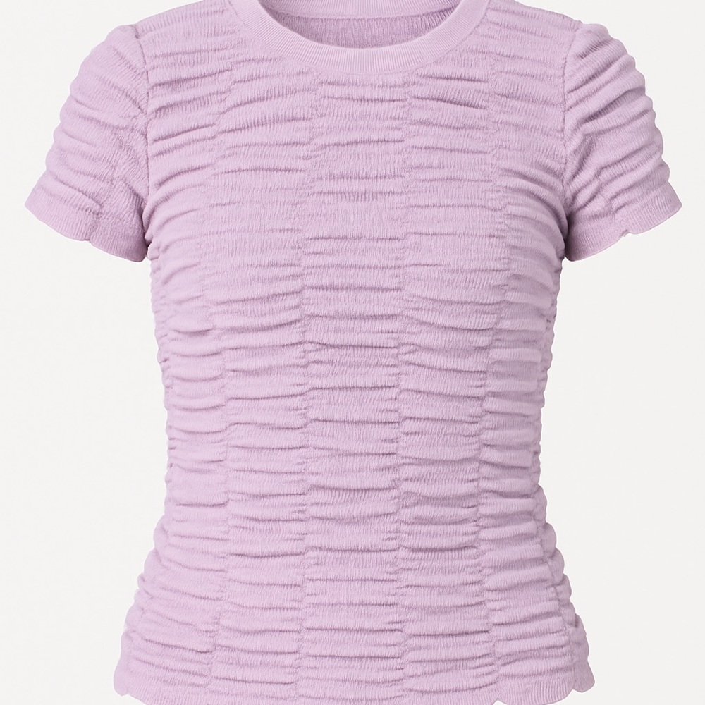 Anthropologie Lavender Ruched Tee XS Fitted Bubble Texture Balletcore Coquette